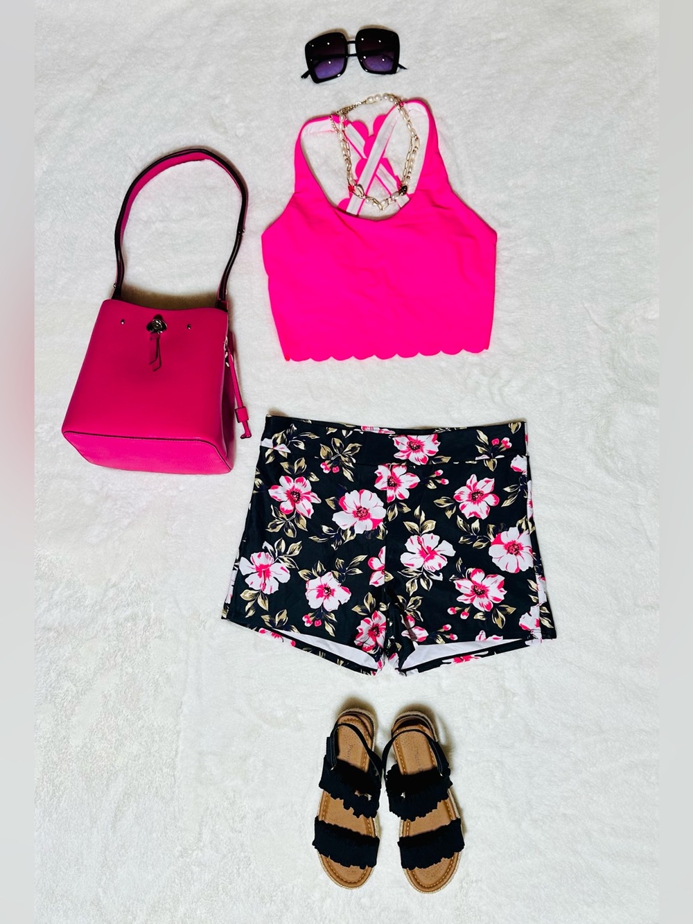 Black Floral Athletic Swim Spandex Shorts